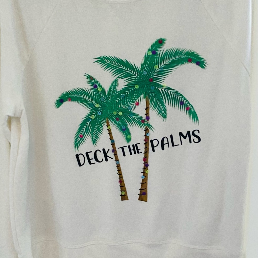 White Sweatshirt with Palm Tree Design